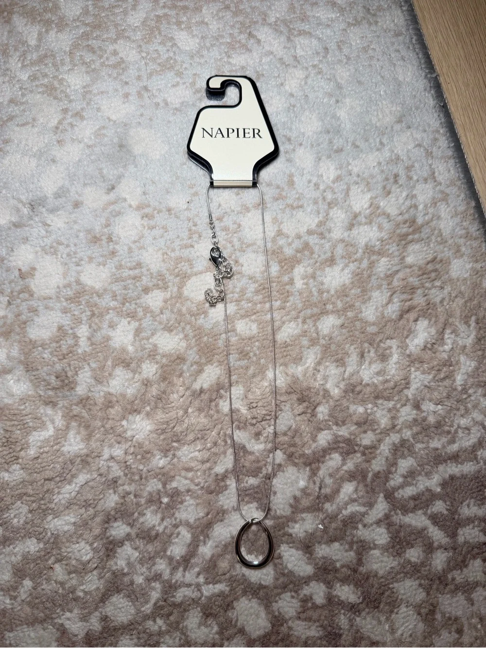 NWT Napier Silver Tone Open Circle Pendant Necklace